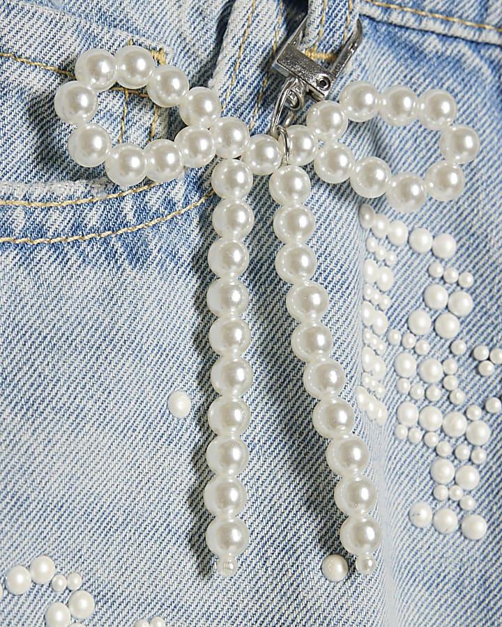 River Island Girls Blue Pearl Denim Shorts