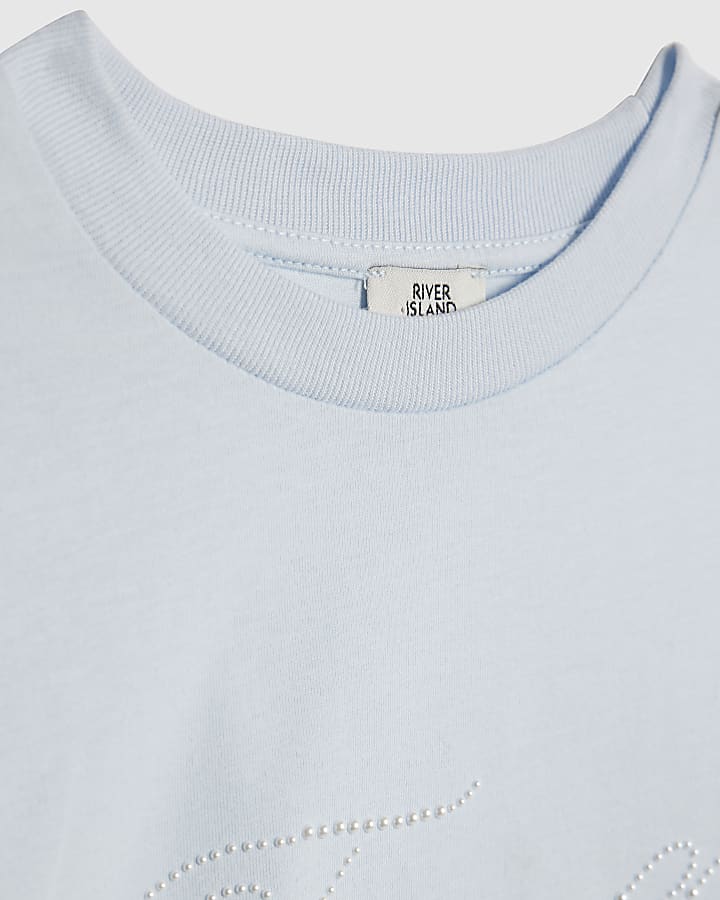 river island Girls Blue Pearl Totally Chic T-Shirt