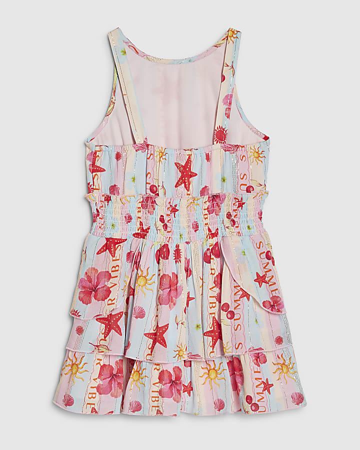 River Island Girls Blue Printed Scalloped Dress