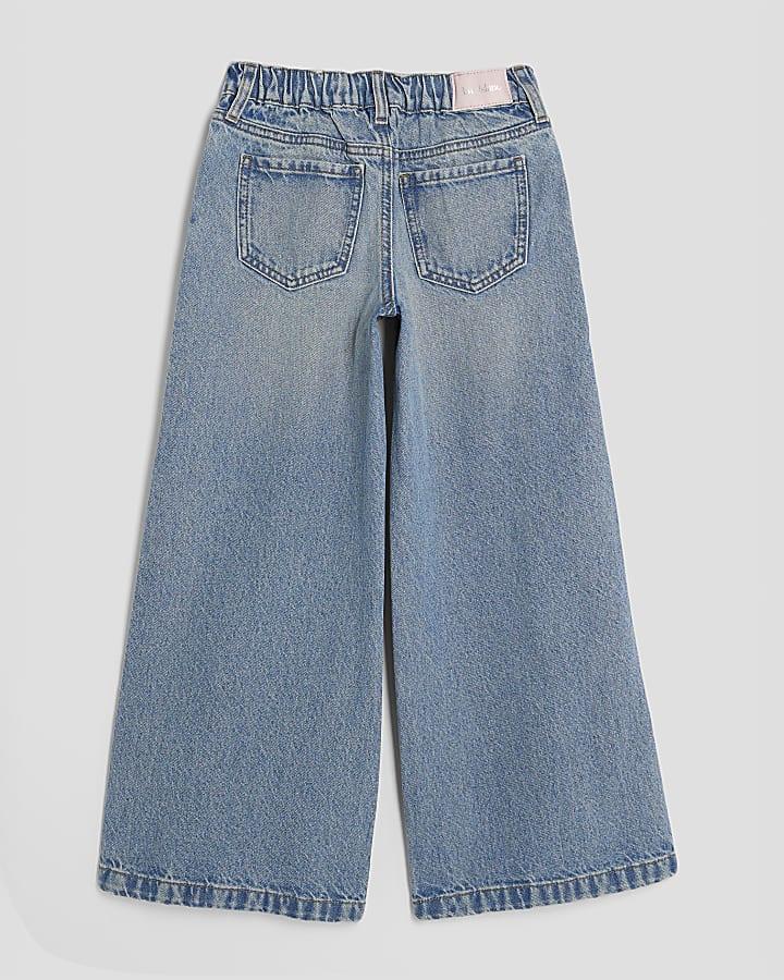 River Island Girls Blue Pull On Wide Leg Jeans