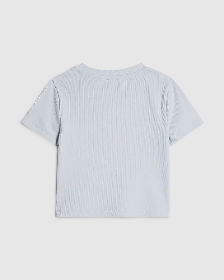 River Island Girls Blue RI Diamante T-Shirt