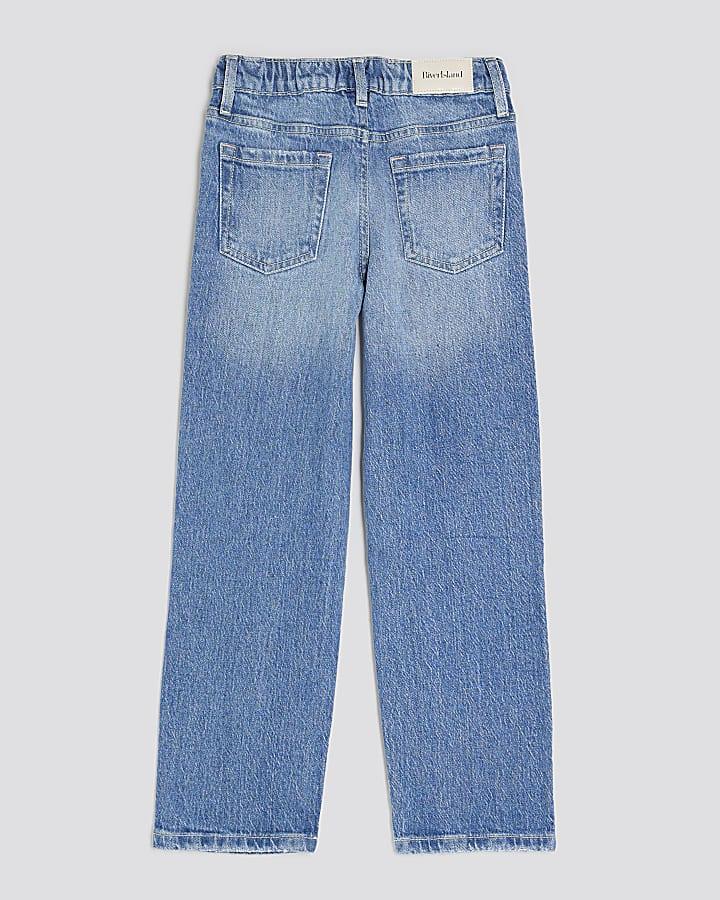River Island Girls Blue Ripped Straight Jeans