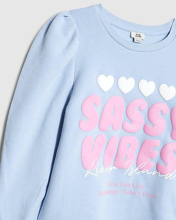 river island Girls Blue Sassy Vibes Sweatshirt