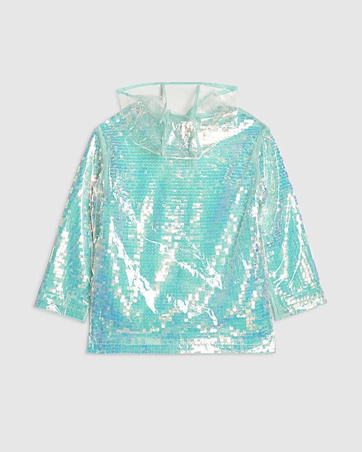 River Island Girls Blue Sequin Rain Mac