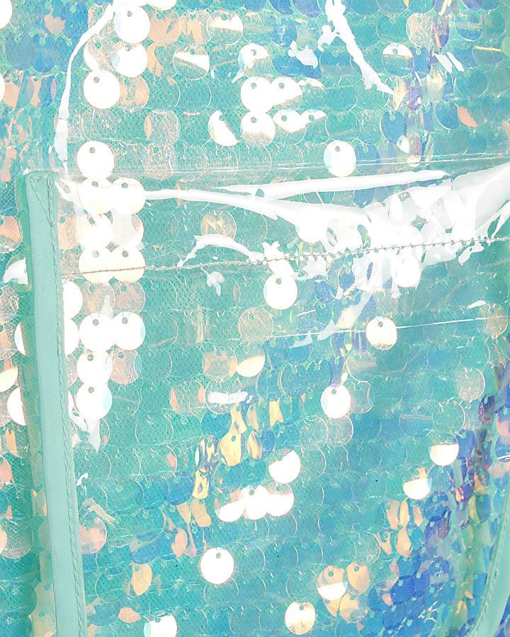 River Island Girls Blue Sequin Rain Mac