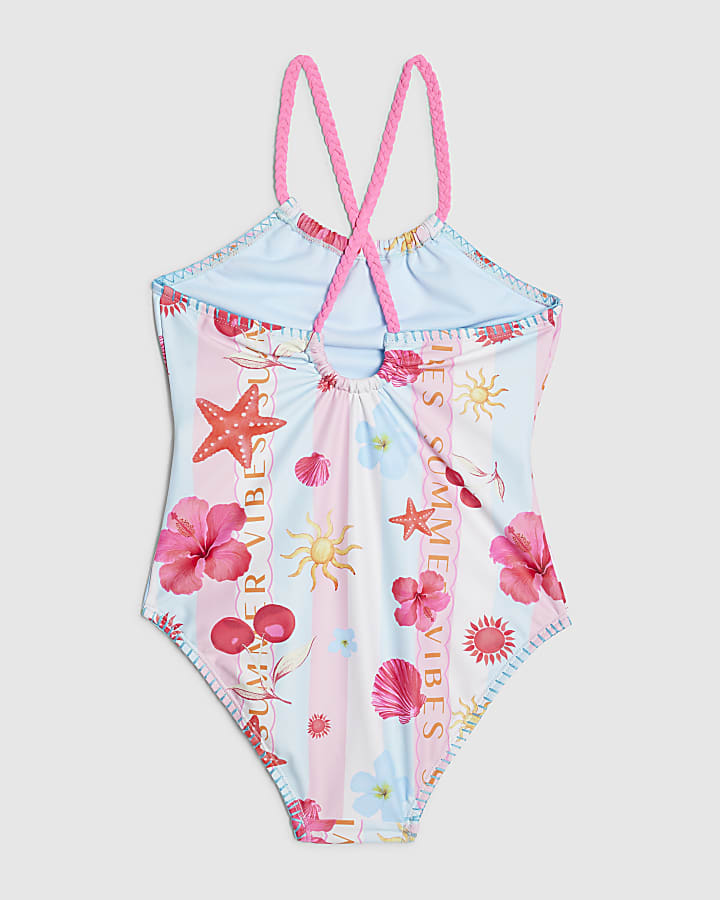 River Island Girls Blue Stripe La Mer Swimsuit