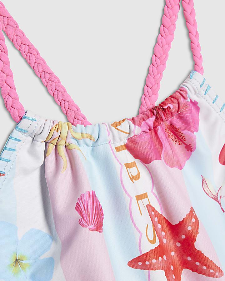 River Island Girls Blue Stripe La Mer Swimsuit