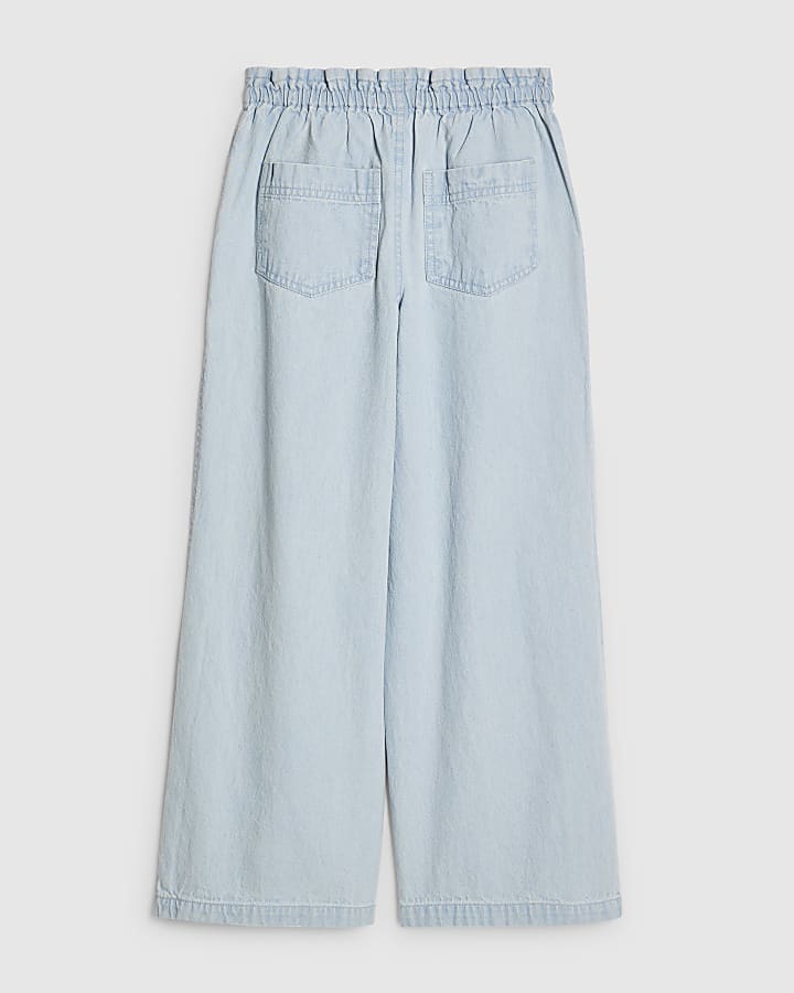 River Island Girls Blue Wide Leg Bow Jeans