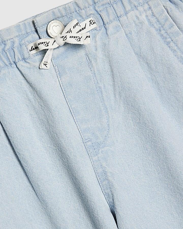 River Island Girls Blue Wide Leg Bow Jeans