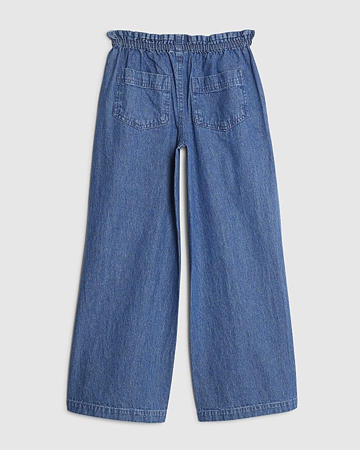River Island Girls Blue Wide Leg Pull On Jeans