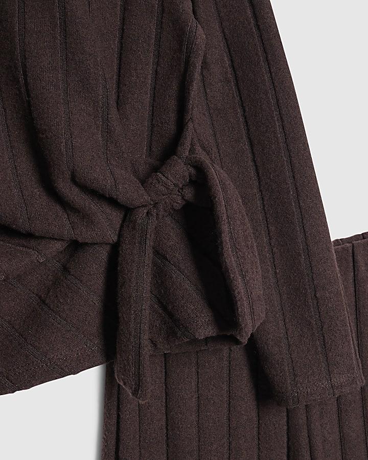 River Island Girls Brown Cosy Ribbed Top Set