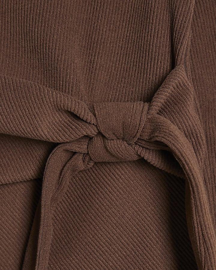 River Island Girls Brown Cosy Ribbed Top Set