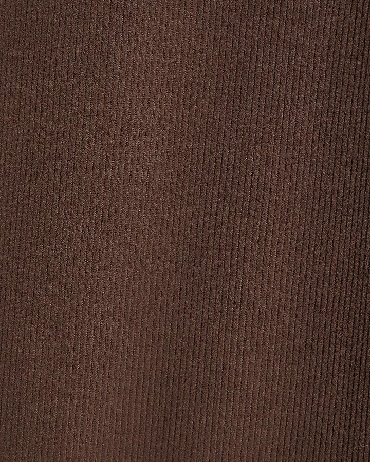 river island Girls Brown Cosy Ribbed Top Set