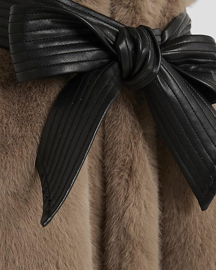 River Island Girls Brown Faux Fur Belted Gilet