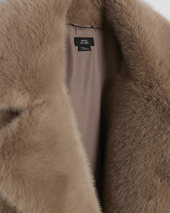 river island Girls Brown Faux Fur Belted Gilet
