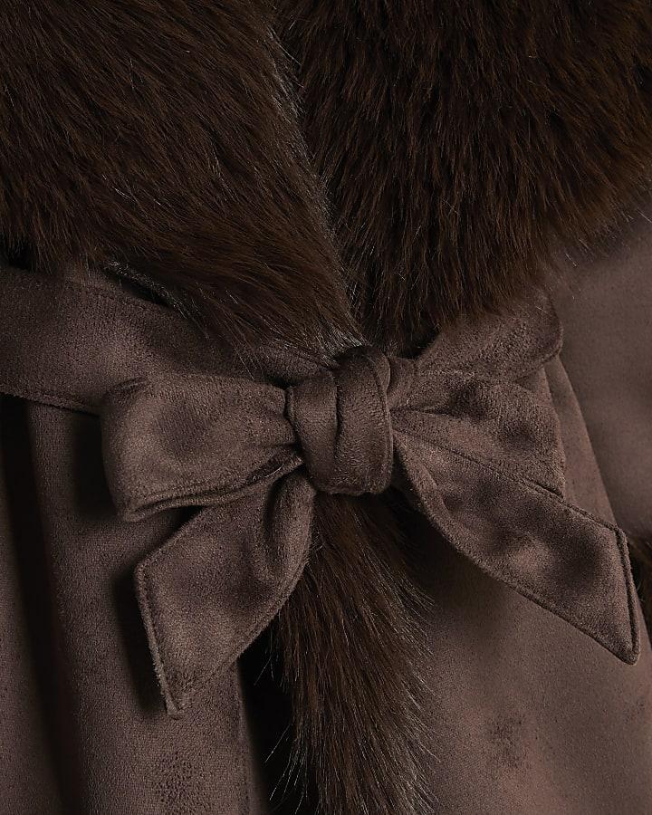 River Island Girls Brown Faux Suede Coat