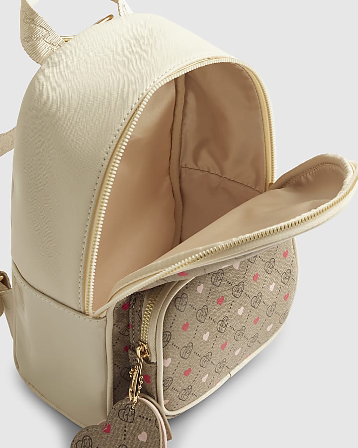 River Island Girls Brown Heart Monogram Backpack
