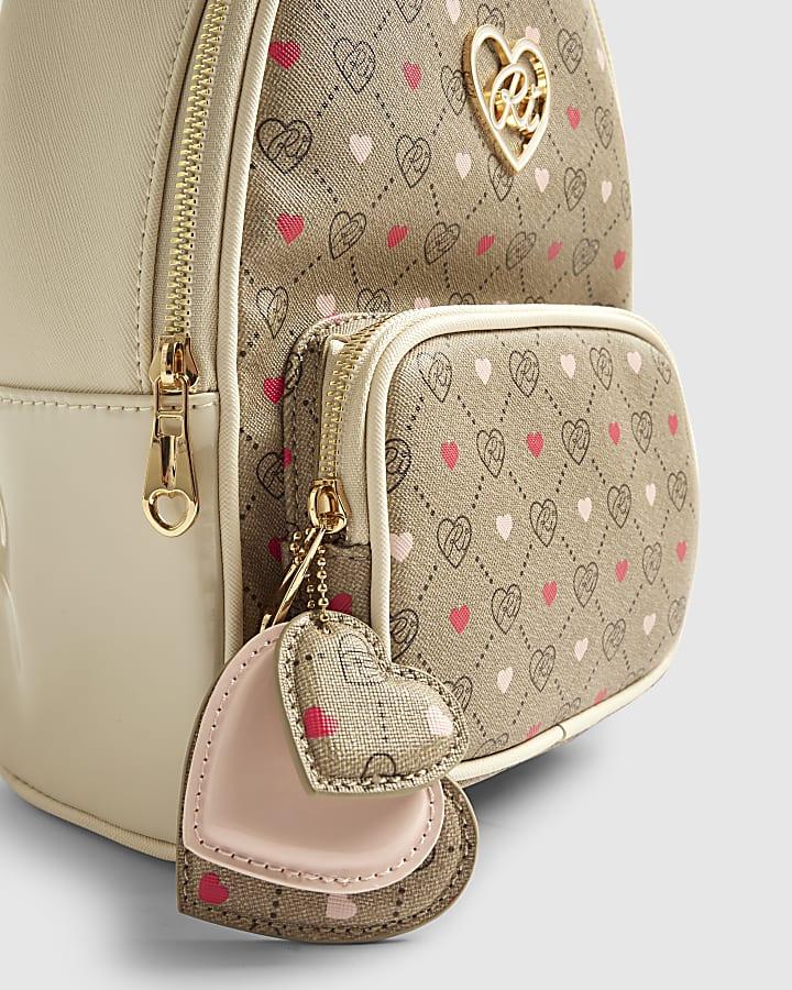 river island Girls Brown Heart Monogram Backpack