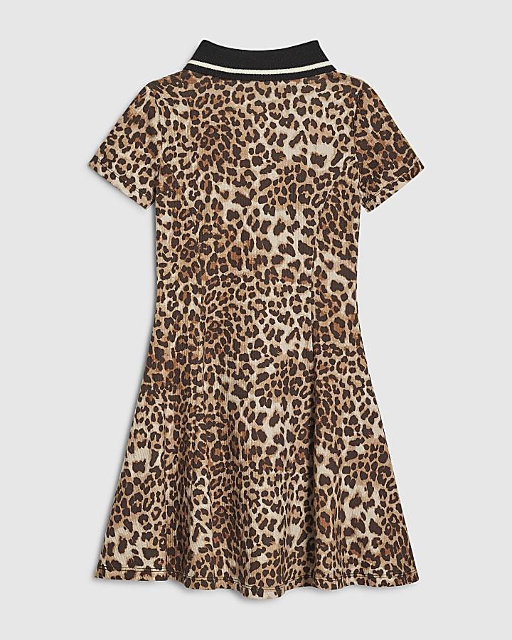 River Island Girls Brown Leopard Print Polo Dress