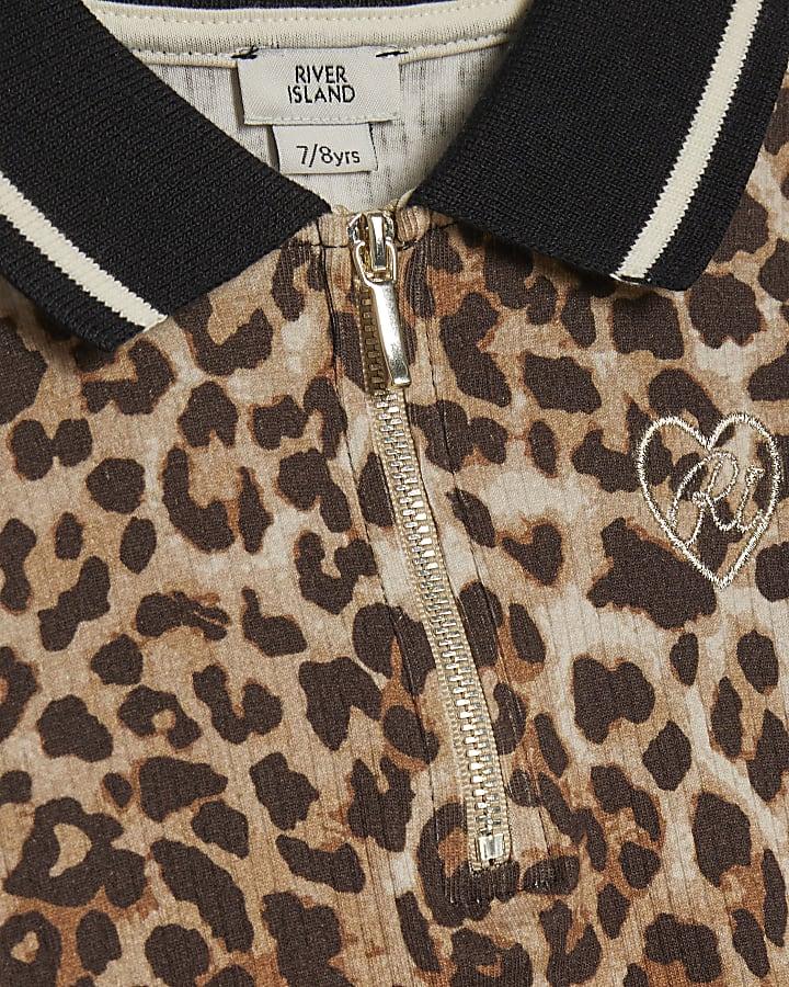 River Island Girls Brown Leopard Print Polo Dress