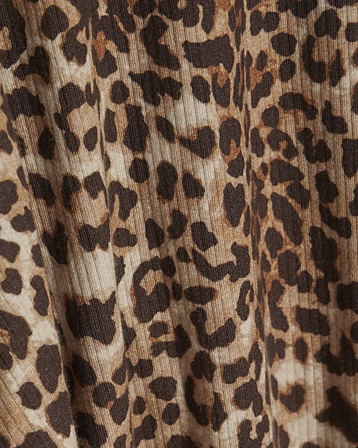 river island Girls Brown Leopard Print Polo Dress