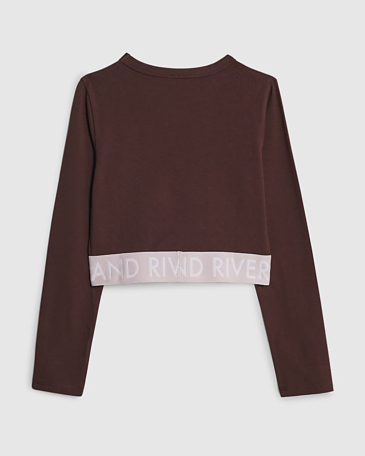 River Island Girls Brown RI Waistband Crop Top