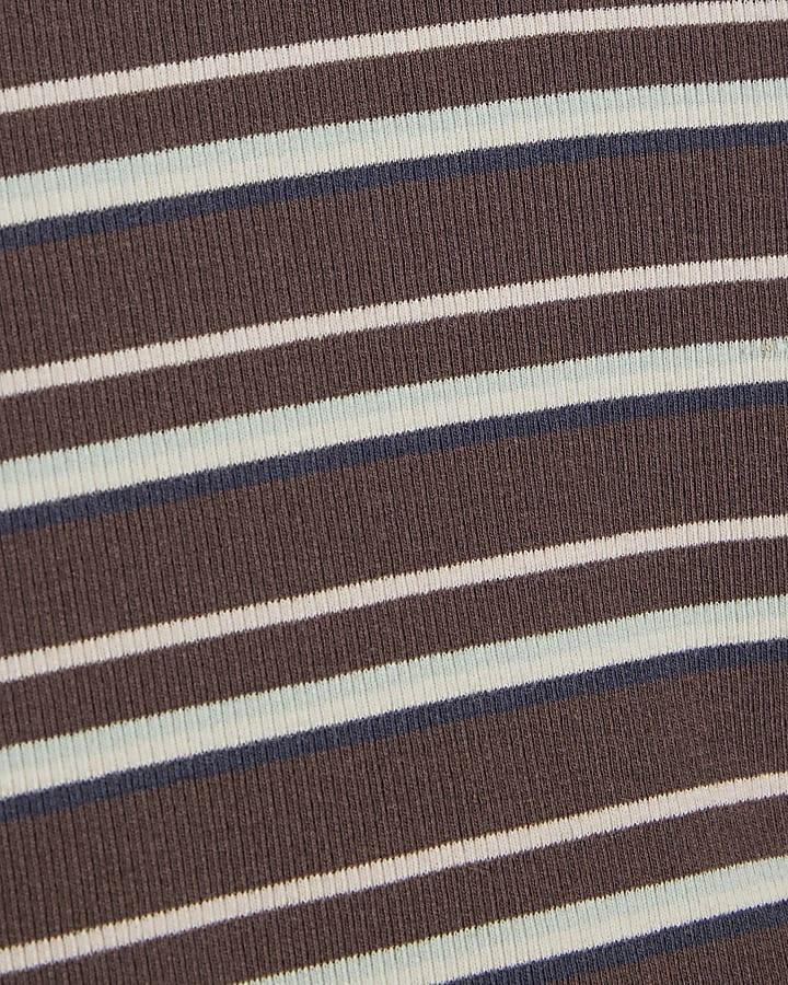 River Island Girls Brown Stripe Cold Shoulder Top