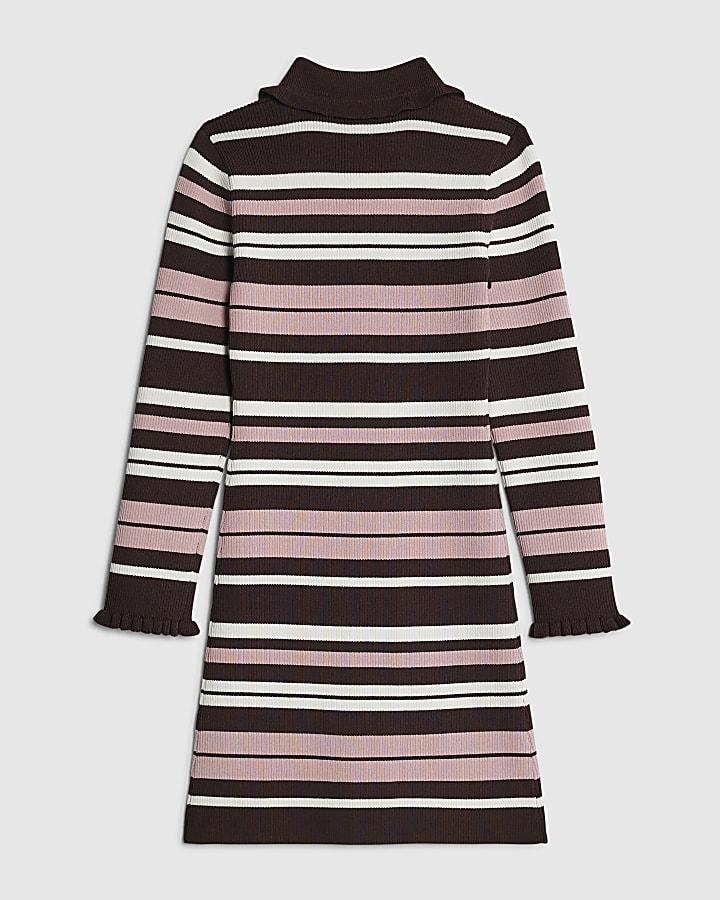 River Island Girls Brown Stripe Polo Dress