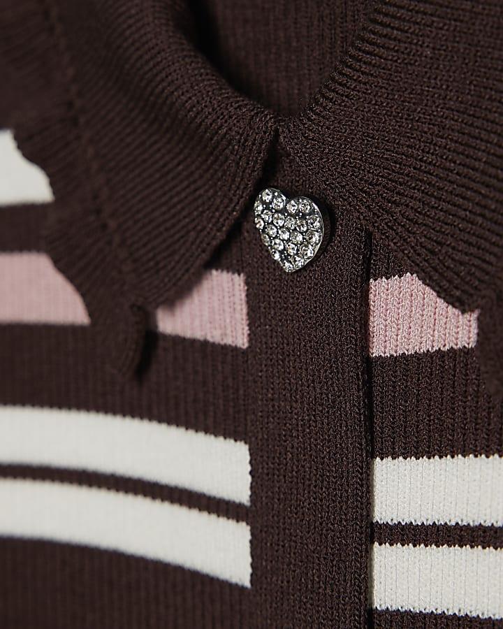 River Island Girls Brown Stripe Polo Dress