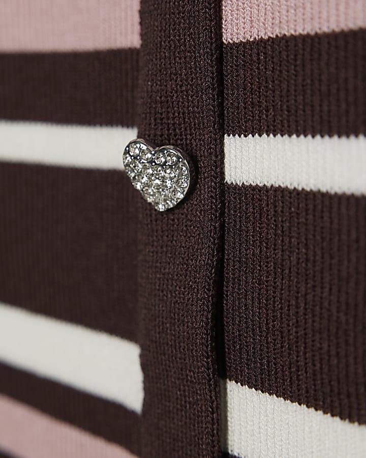 river island Girls Brown Stripe Polo Dress
