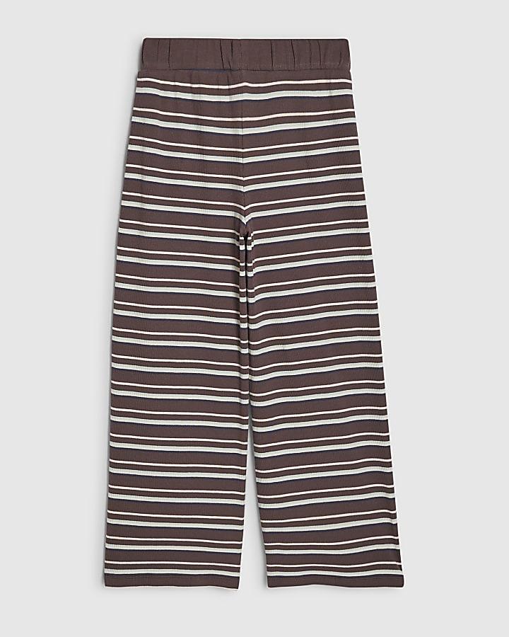 River Island Girls Brown Stripe Wide Leg Trousers