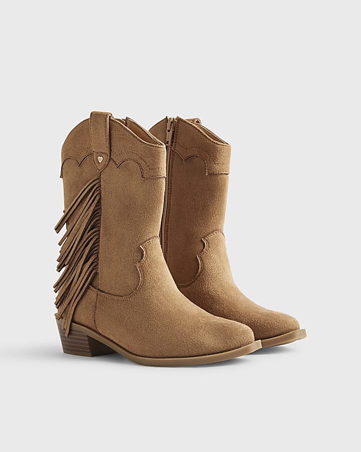 River Island Girls Brown Tassel Faux Suede Boots