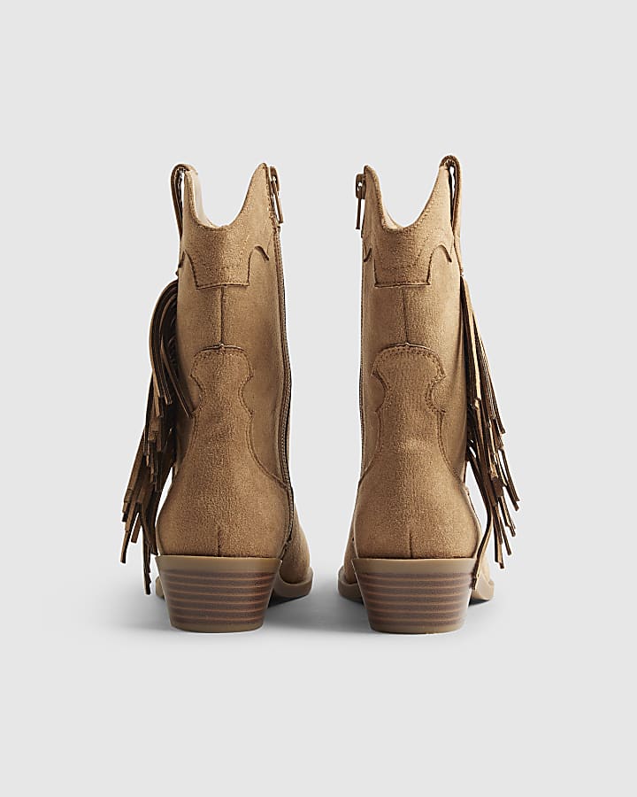 River Island Girls Brown Tassel Faux Suede Boots