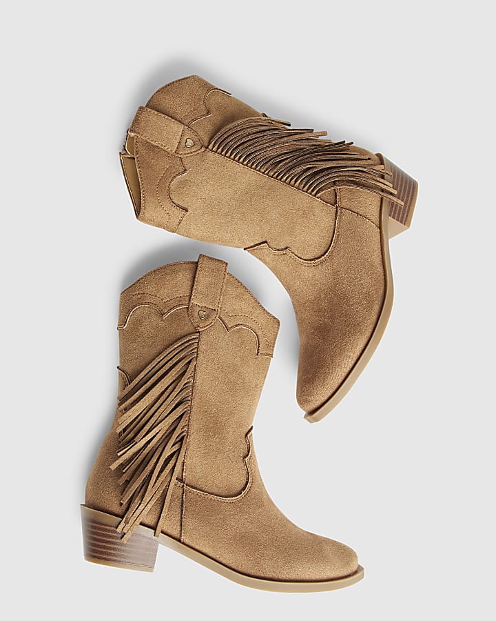 River Island Girls Brown Tassel Faux Suede Boots
