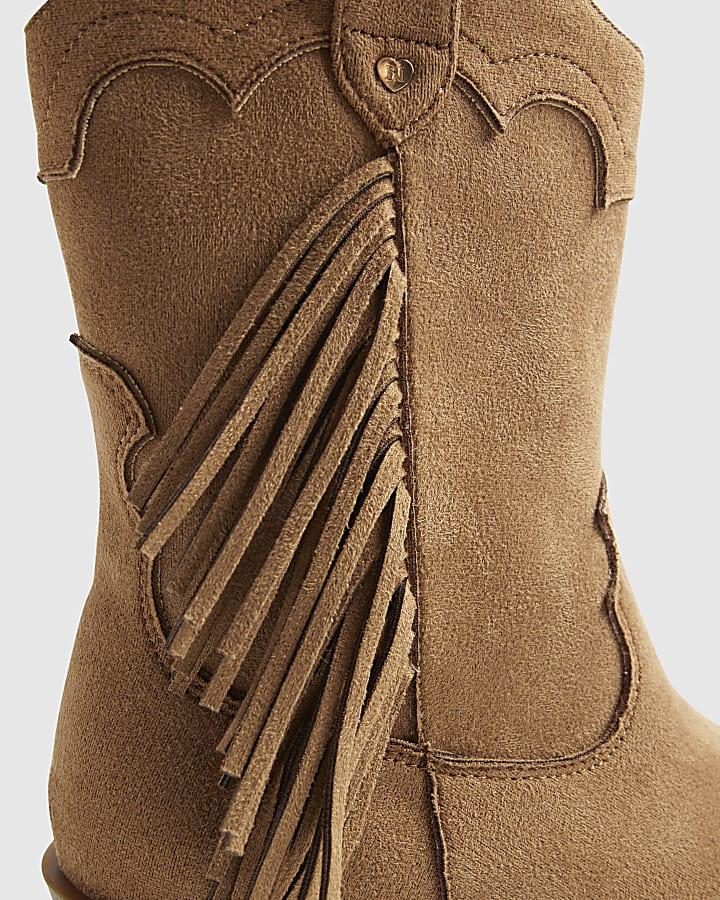 river island Girls Brown Tassel Faux Suede Boots
