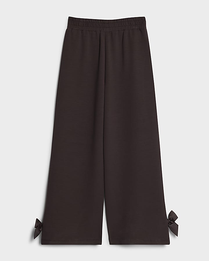 River Island Girls Brown Wide Leg Bow Trousers