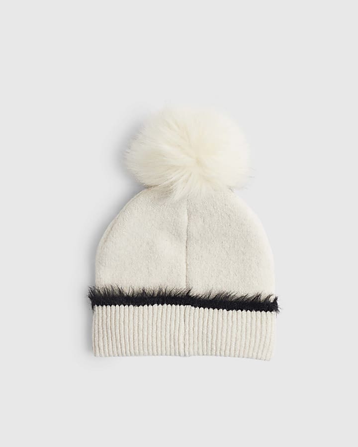River Island Girls Cream 3D Bow Beanie Hat