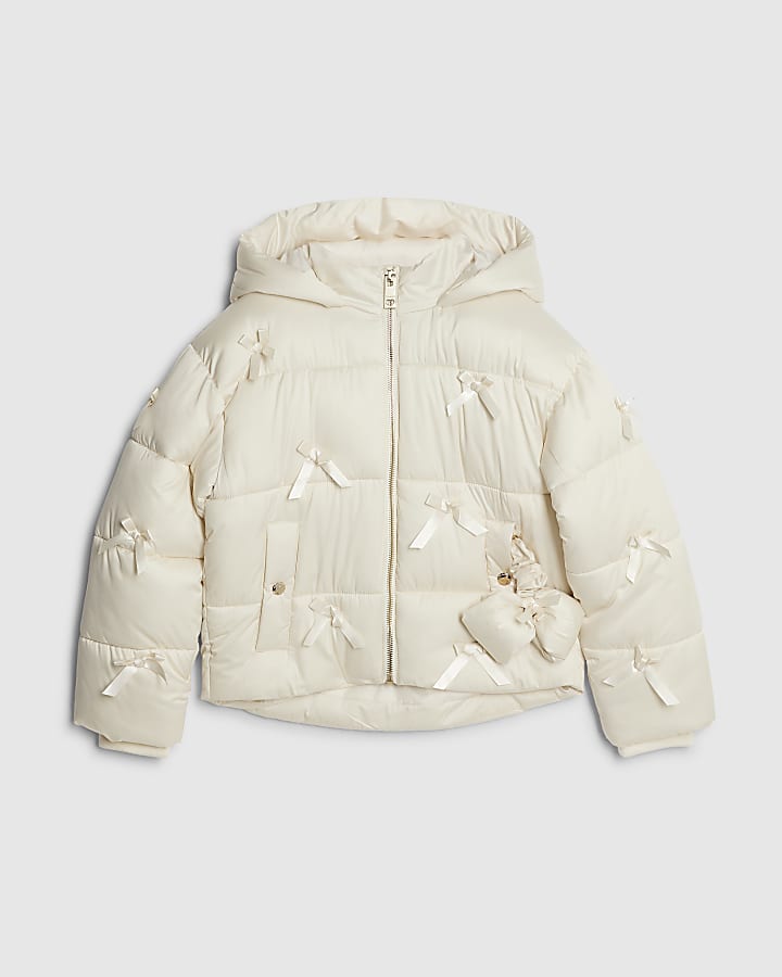 River Island Girls Cream 3D Bow Padded Jacket