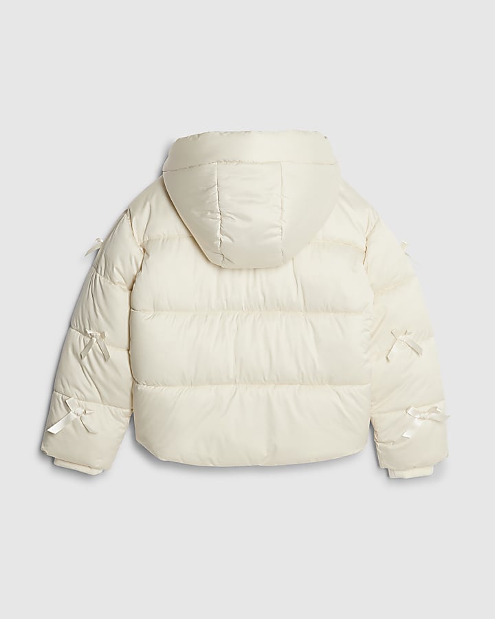 River Island Girls Cream 3D Bow Padded Jacket