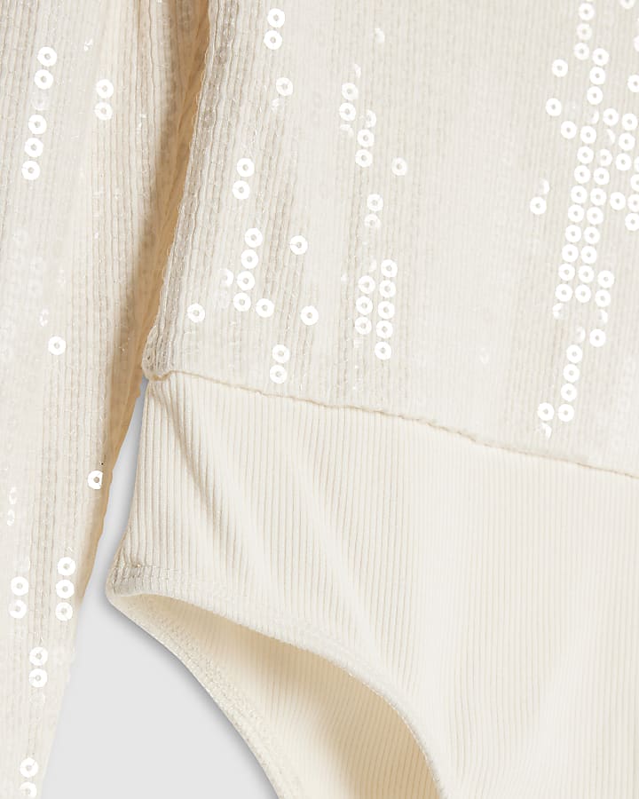 river island Girls Cream 3D Flower Sequin Bodysuit