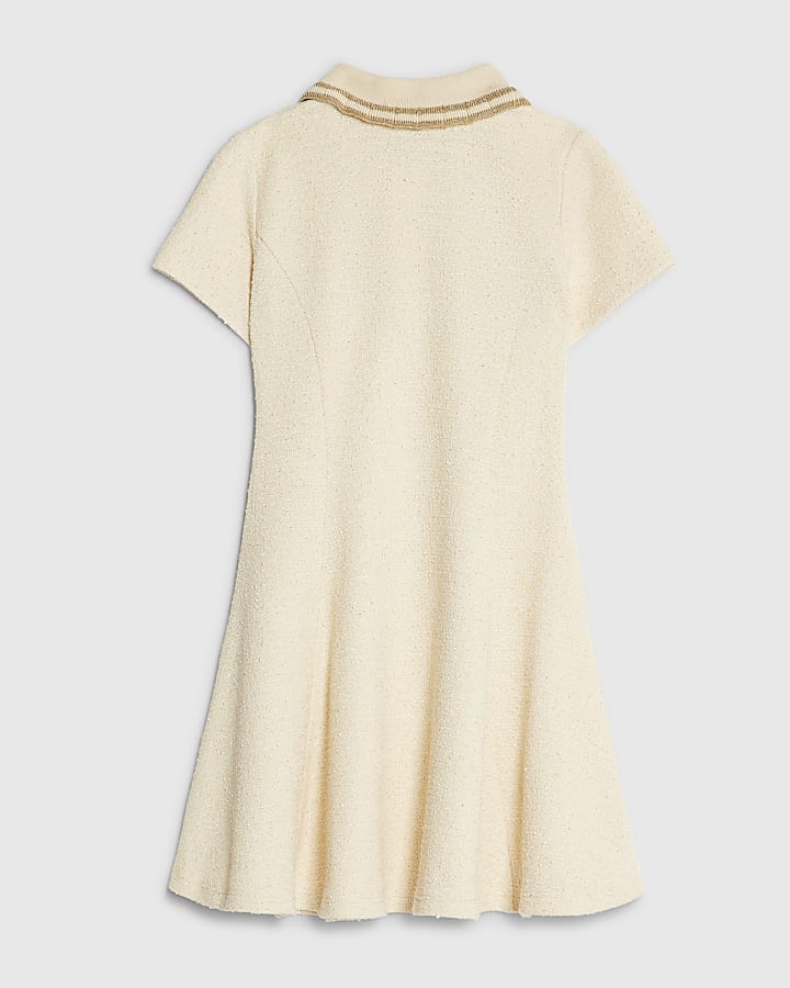 River Island Girls Cream Boucle Bow Polo Dress