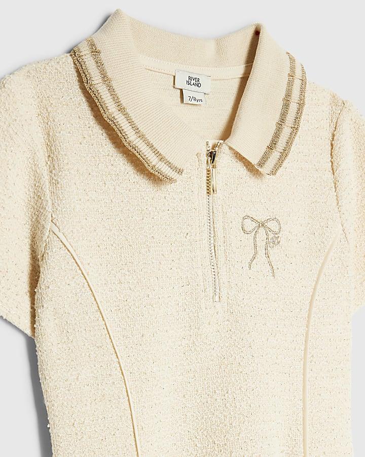 River Island Girls Cream Boucle Bow Polo Dress