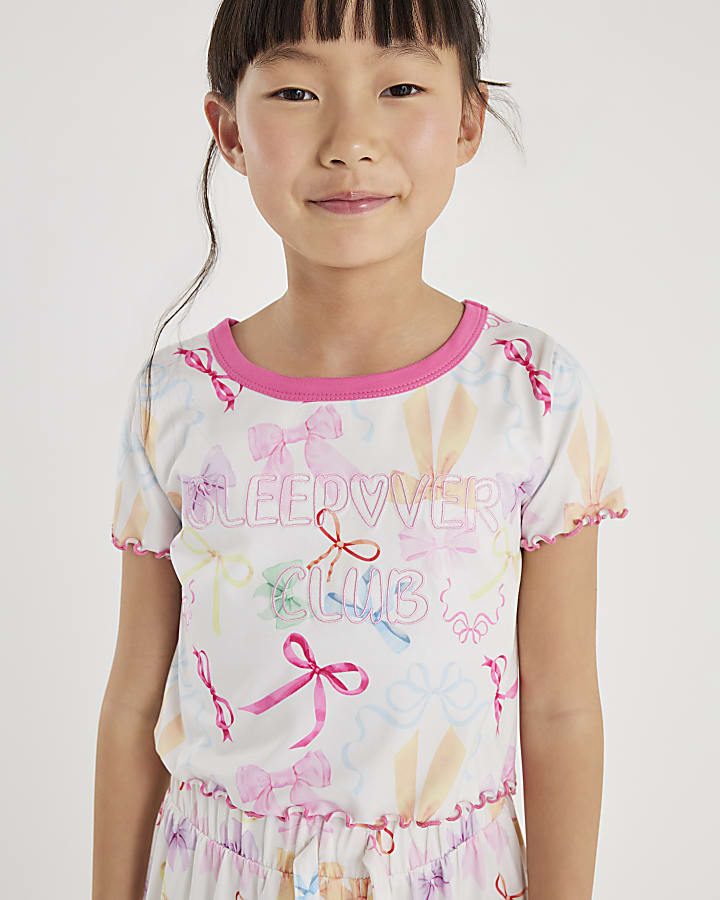 River Island Girls Cream Bow Pyjamas Set