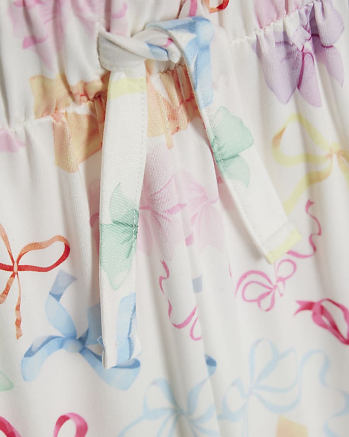 river island Girls Cream Bow Pyjamas Set