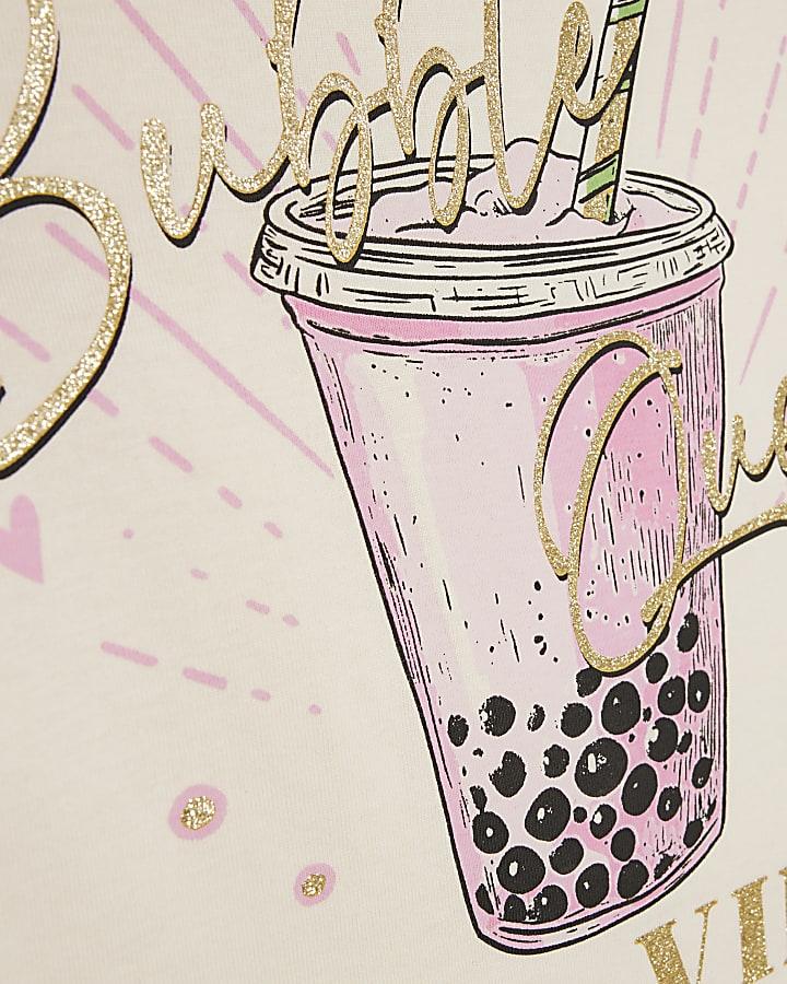 River Island Girls Cream Bubble Queen T-Shirt Set