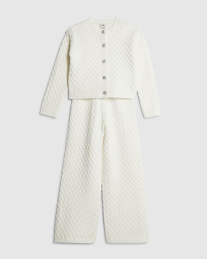 River Island Girls Cream Cable Cardigan Set