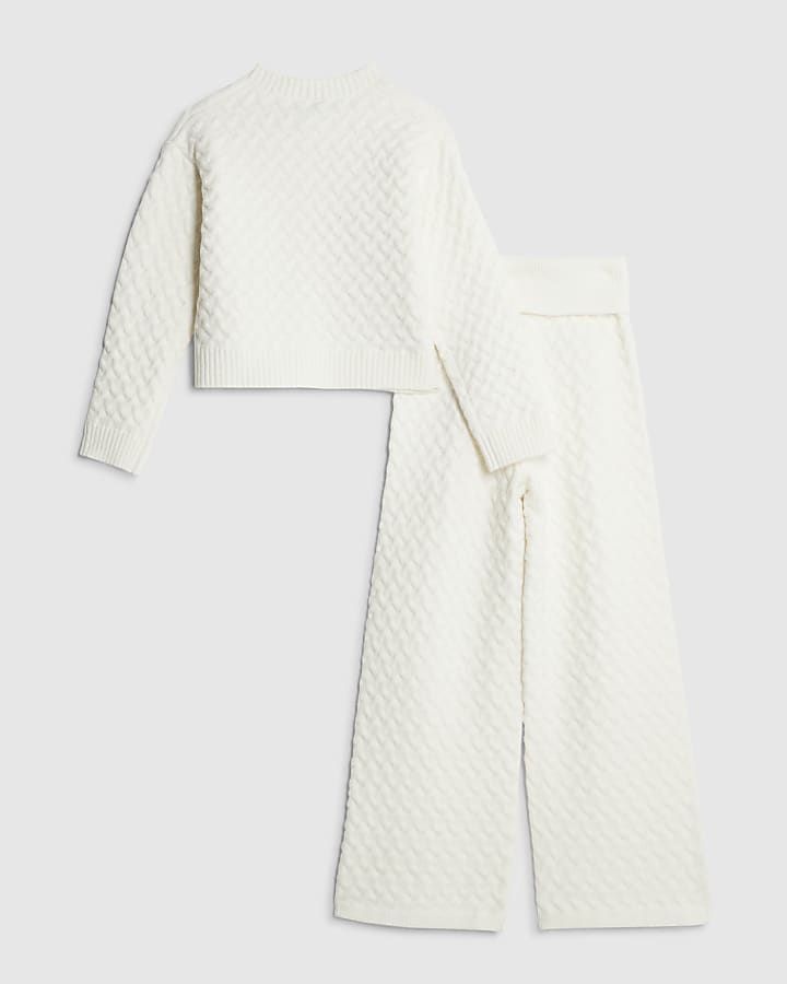 River Island Girls Cream Cable Cardigan Set