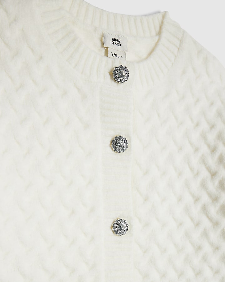 river island Girls Cream Cable Cardigan Set