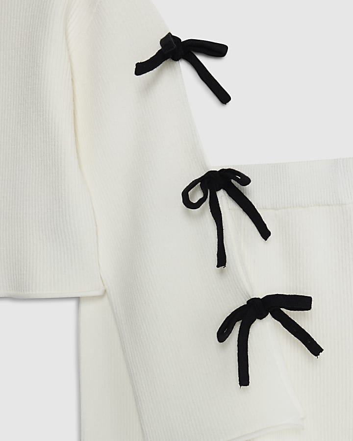 River Island Girls Cream Cut Out Bow Jumper Set