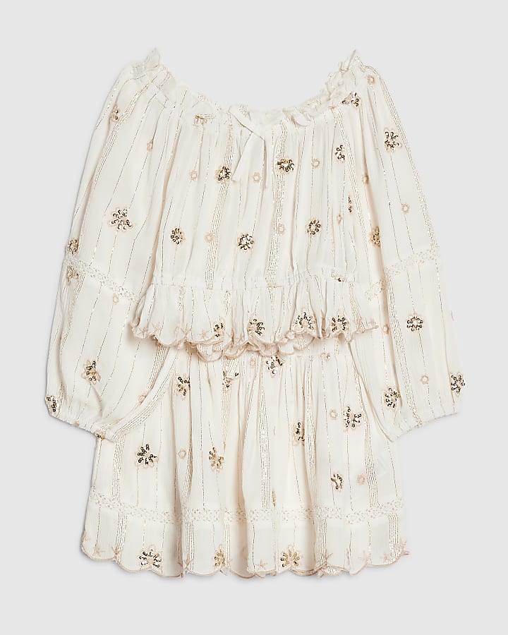 River Island Girls Cream Embroidered Skirt Set